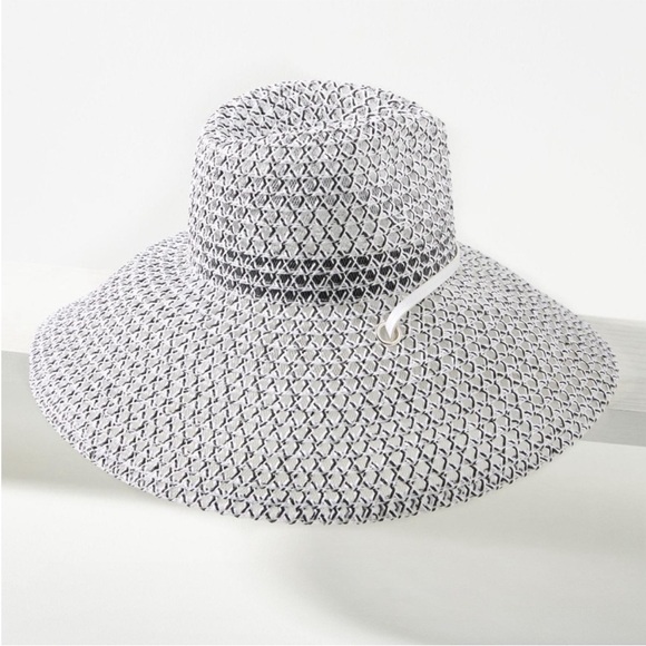 Anthropologie Sheer Navy White Sheer Lifeguard Rancher Woven Sun Beach Pool Hat - Picture 3 of 10